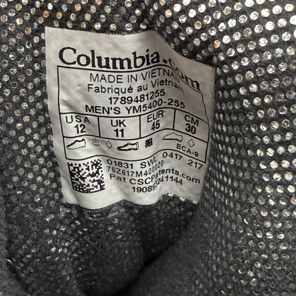Columbia Bugaboot III Arctic Omni Heat Mens Boot 12 Gray Black Snow Waterproof